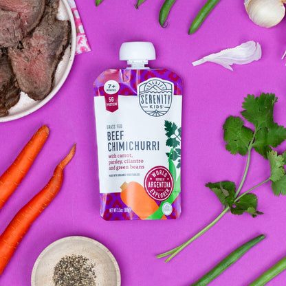 Serenity Kids 7+ Months World Explorers Baby Food Pouches Puree Made With Ethically Sourced Meats & Organic Veggies | 3.5 Ounce BPA-Free Pouch | Beef Chimichurri | 6 Count