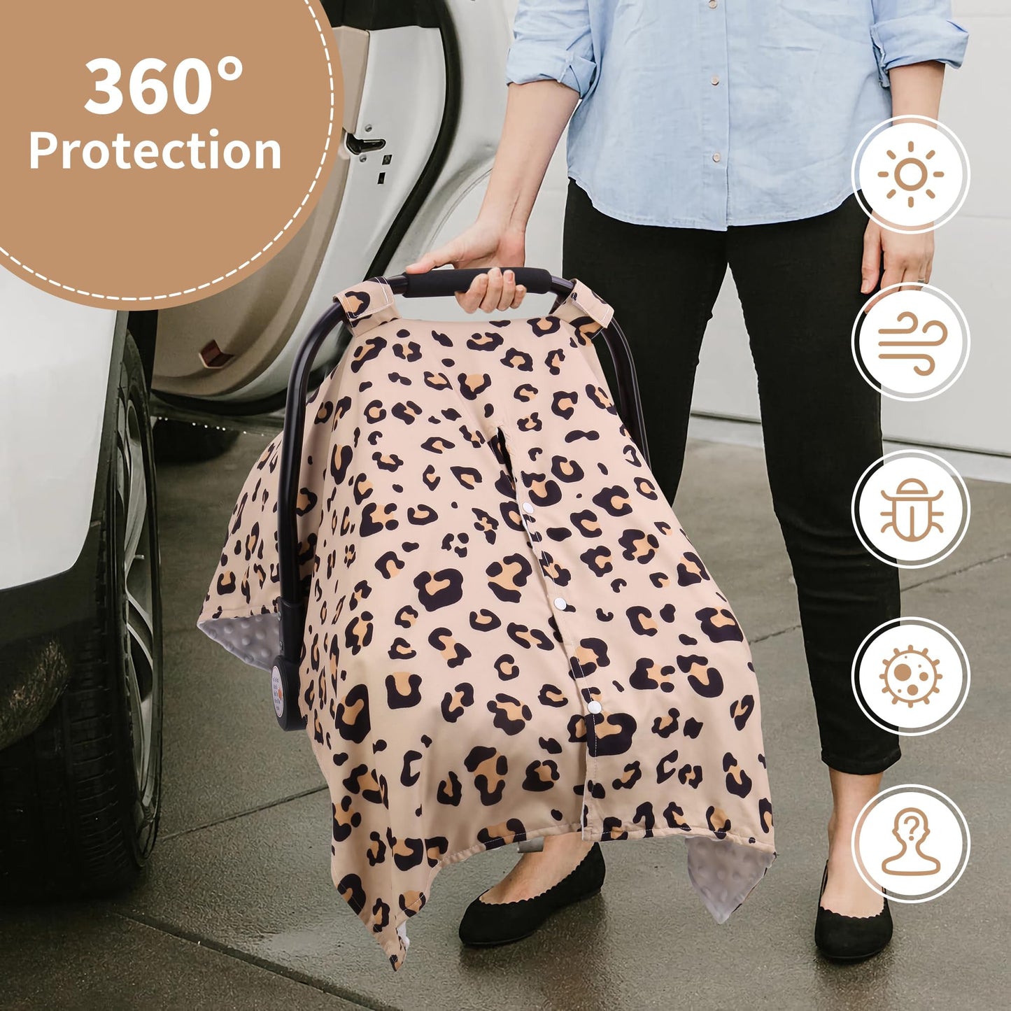 Rquite Car Seat Cover Baby, Carseat Covers Baby Boy, Minky Infant Car Seat Cover Winter, Peekaboo Opening Car Seat Canopy, Multi-use Baby Carrier, Stroller, Nursing Cover, Minky Blanket, Dinosaur