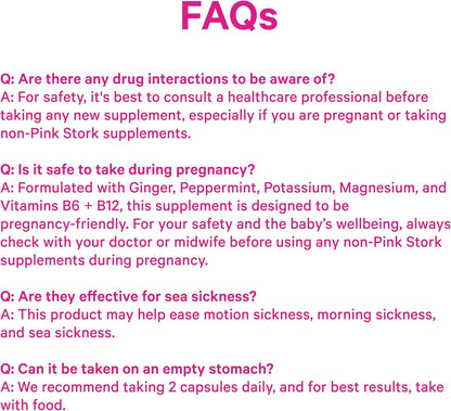 Pink Stork Vitamin B6, Ginger, Electrolyte Capsule - Natural Digestive Support with Peppermint, Potassium, Magnesium - Gentle on The Stomach - Pregnancy, + Motion Sickness Must Haves - 60ct