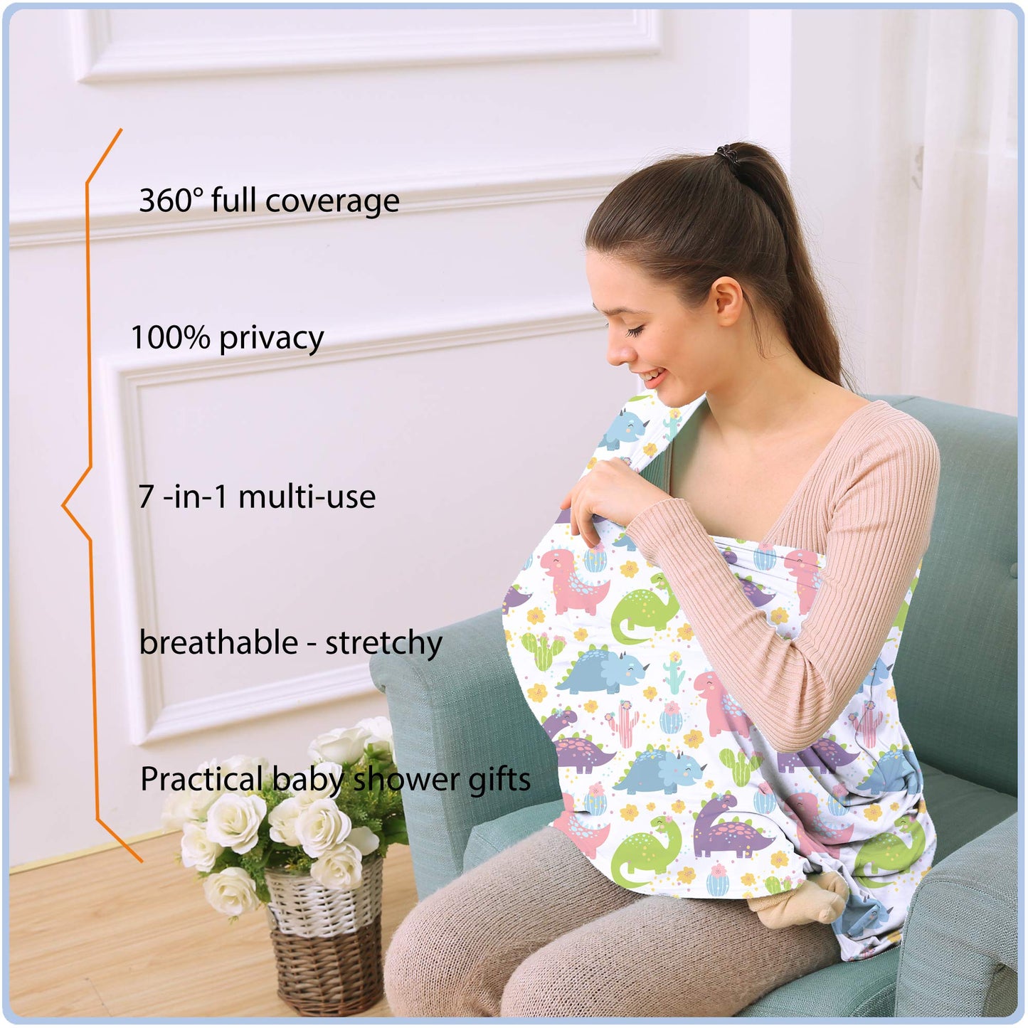 Car Seat Covers Canopy Cover - Multi-use Cover Carseat Canopy, Breathable Breastfeeding Cover, Car Seat Covers for Bbies, Boys & Girls Shower Gifts (Dark Blue Dinosaur)