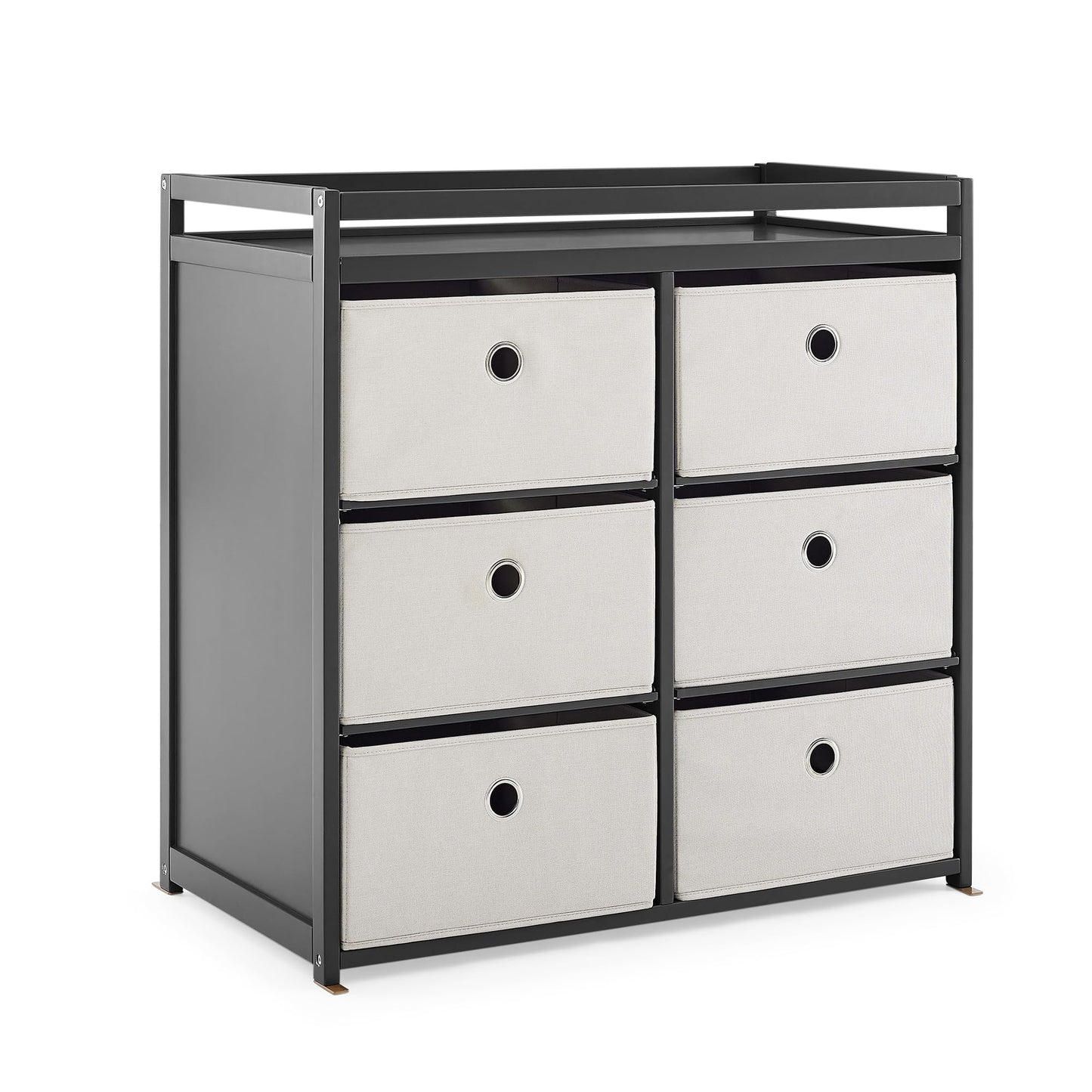 Delta Children Hayes Changing Table and Dresser for Bedroom with 6 Fabric Drawers, Charcoal Grey/Flax