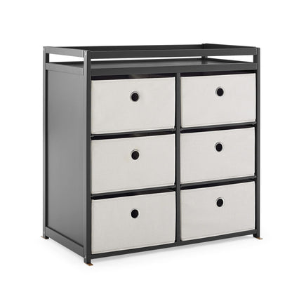 Delta Children Hayes Changing Table and Dresser for Bedroom with 6 Fabric Drawers, Charcoal Grey/Flax
