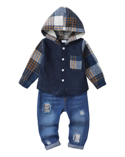 NZRVAWS Baby Boy Clothes Toddler Outfit Infant 6 12 18 24 Months2 3 4T Sweatsuit Ripped Jeans Fall Winter Clothing
