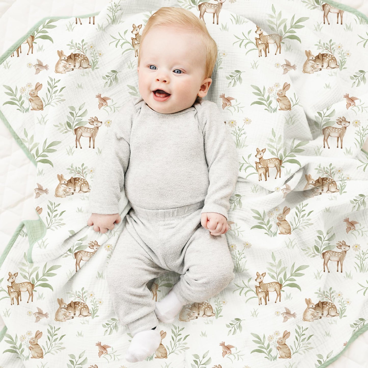 Konssy Muslin Baby Blankets for Girls Boys, 100% Cotton Crib Blanket for Infant Toddler, Super Soft and Lightweight Nursery Swaddling Wrap 40"x36" (Floral)