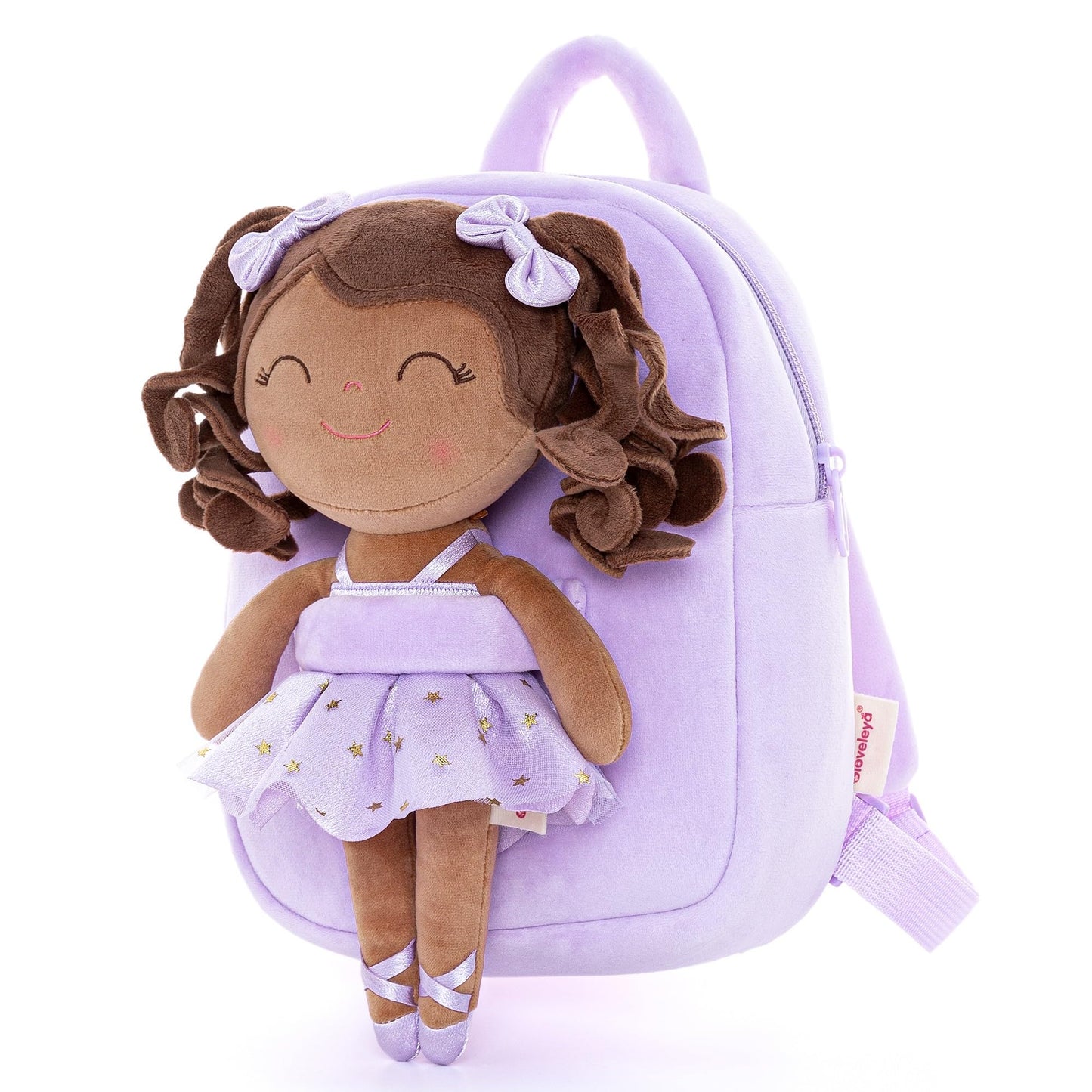 Gloveleya Toddler Backpack Baby Ballerina Girl Gifts Plush Curly Hair Ballet Backpack - Black Blonde 9 inches