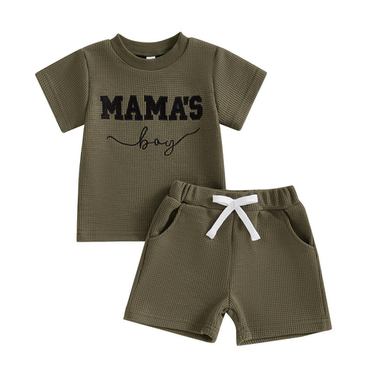 Toddler Baby Boy Summer Clothes Embroidered Waffle Short Sleeve T-Shirts Elastic Shorts Newborn Infant Boy Outfits