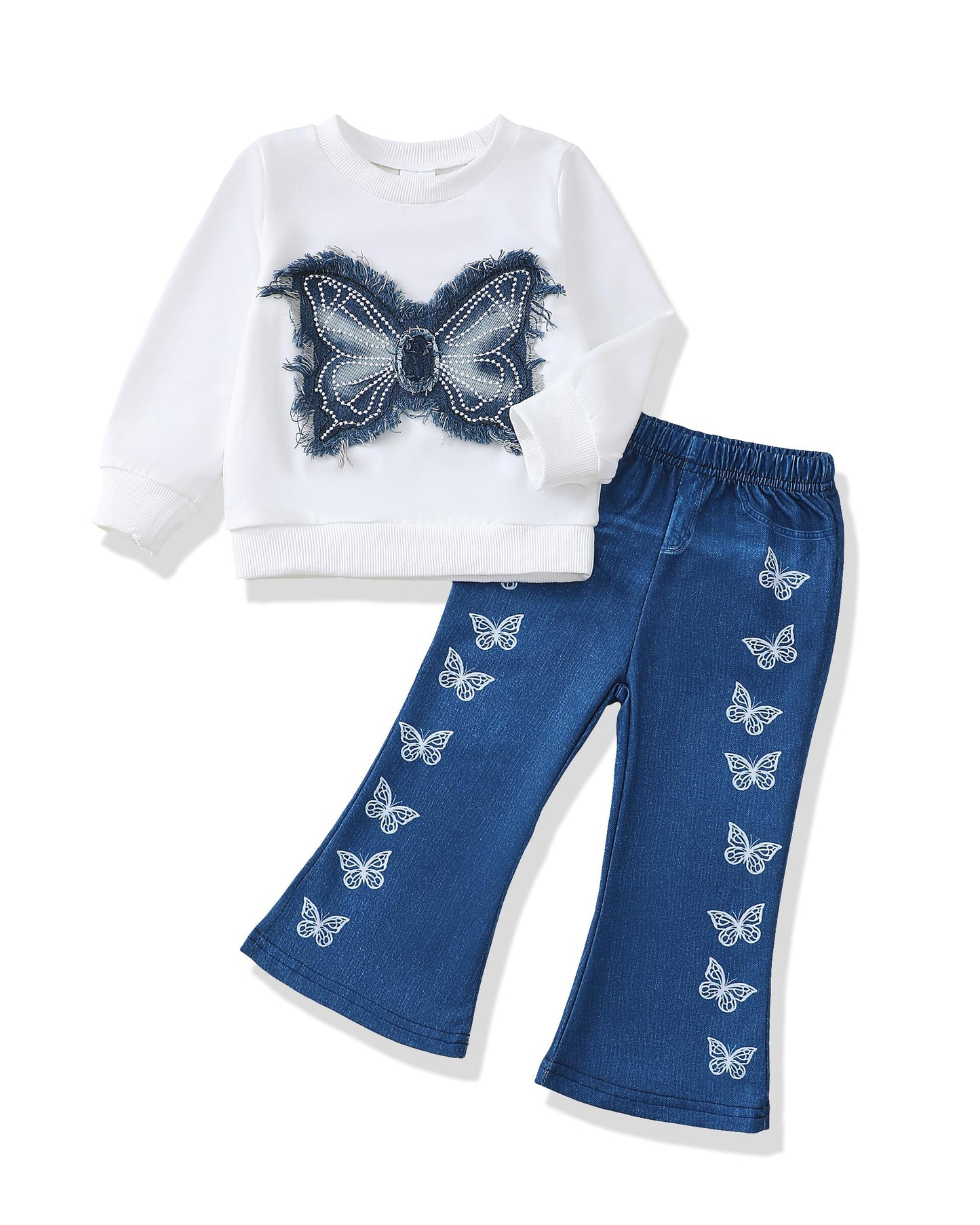 Renotemy Toddler Baby Girl Clothes Fall Winter Outfits Gifts Sweatshirt Bell Bottom Jeans Pants for 12Months-5 Year Girls