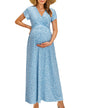OUGES Maternity Maxi Dress Wrap V Neck Baby Shower Pregnancy Dresses for Photoshoot