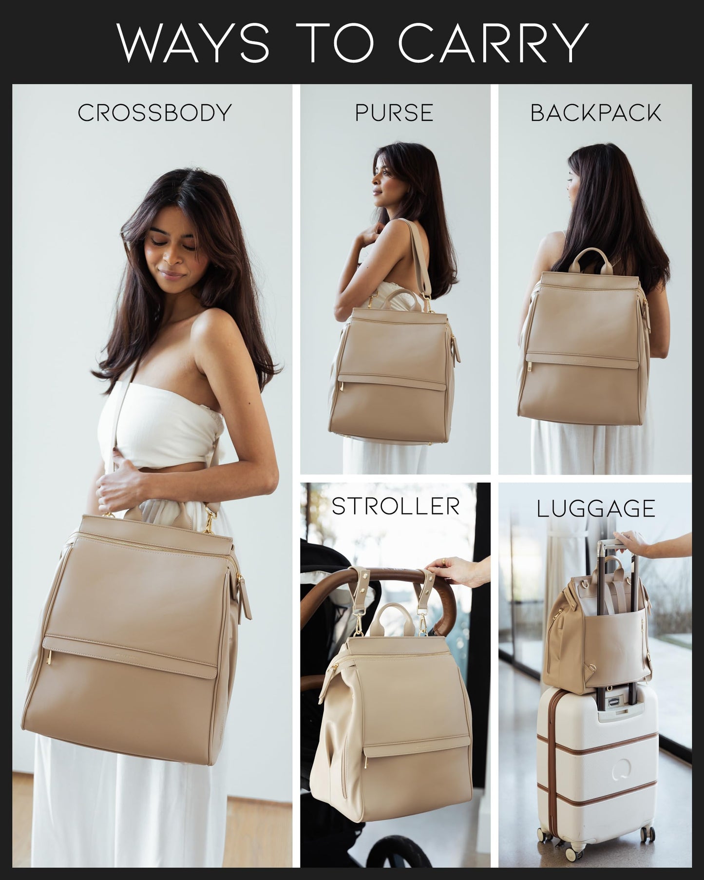 Leather Diaper Bag Backpack with USB Charging port, Changing Pad, Stroller Straps, and Bottle Holder (Brown Olivia)