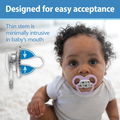 Dr. Brown's Advantage Glow-in-the-Dark Baby Pacifier, Fully Symmetrical Soother with Soft Silicone Bulb, Scooter Squirrel-Purple Nature, 6-18m, BPA Free, 4 Pack