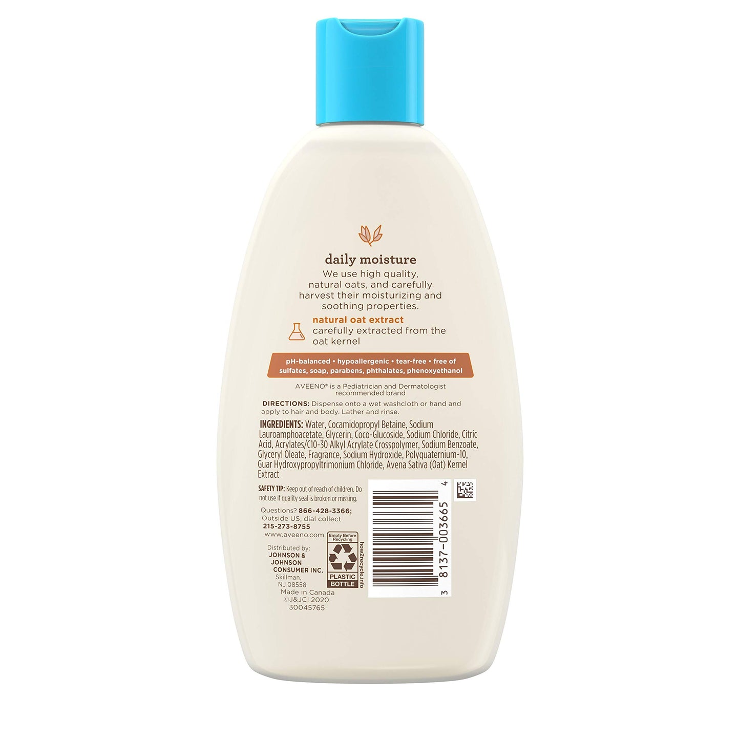 Aveeno Baby Daily Moisture Gentle Body Wash & Shampoo with Oat Extract, 2-in-1 Baby Bath Wash & Hair Shampoo, Tear- & Paraben-Free for Hair & Sensitive Skin, Lightly Scented, 18 fl. oz