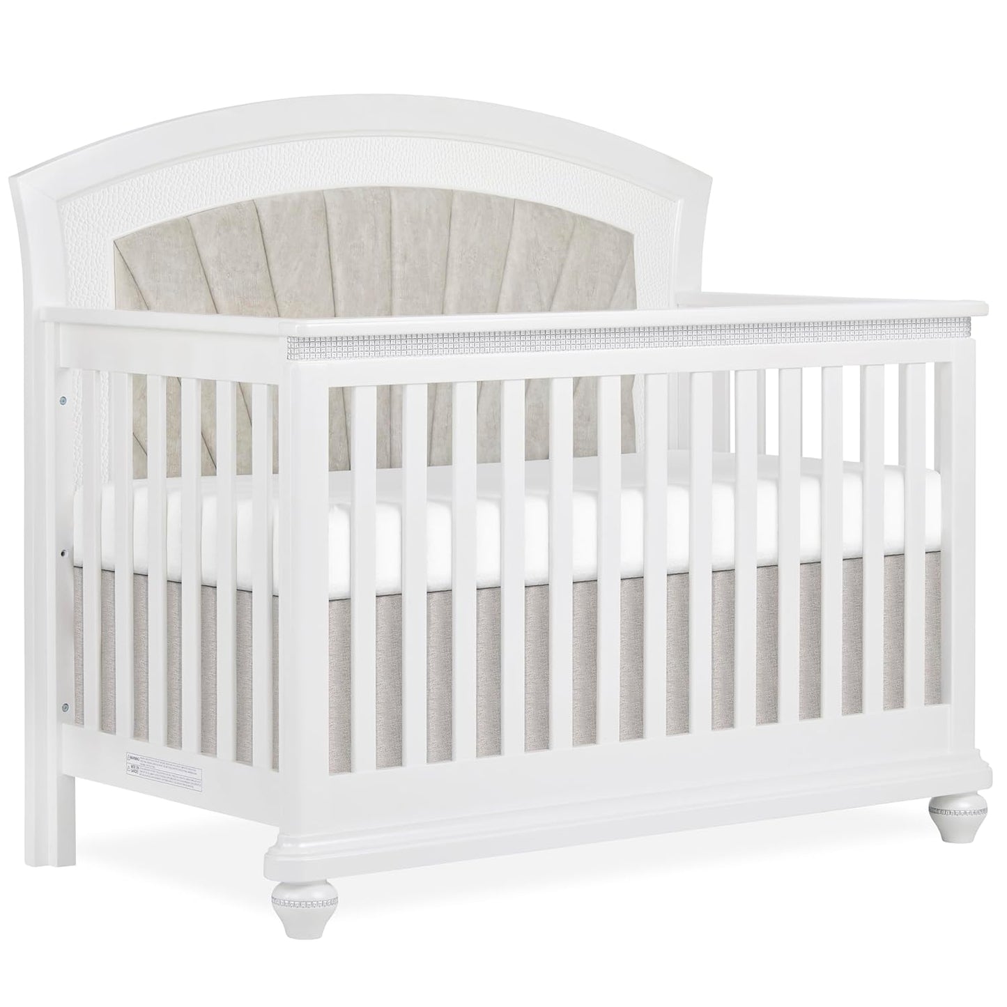 Evolur Nova 5-in-1 Convertible Crib in a Shimmering Stardust Finish, Crafted from Solid Wood, Features a Velvety upholstered headboard and Crystal-Like Accents on The Footboard