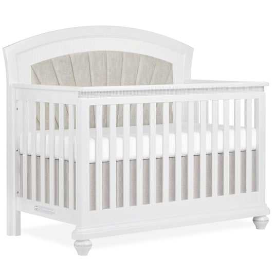 Evolur Nova 5-in-1 Convertible Crib in a Shimmering Stardust Finish, Crafted from Solid Wood, Features a Velvety upholstered headboard and Crystal-Like Accents on The Footboard