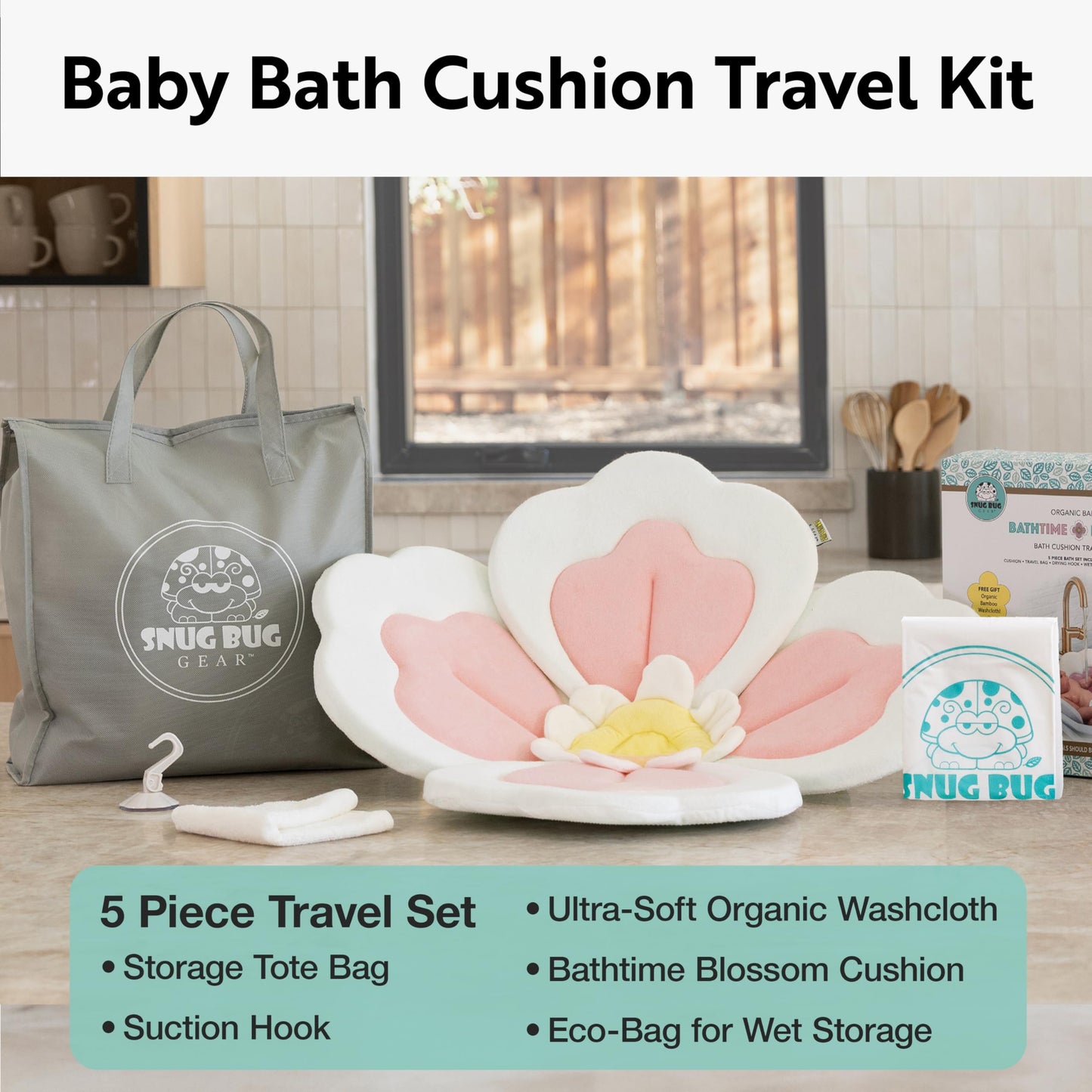 Baby Bath Cushion 5pc Set - Newborn & Infant Lotus Bath Flower Baby with Soft Cover - Travel Bathtub Insert Pad for Kitchen Sink, Shower & Tub - Flower Bathing Pillow with Patented Comfort & Support