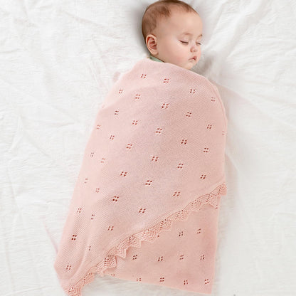 mimixiong Cotton Baby Blanket Knitted Crochet Receiving Crib Nursery Swaddling Blankets for Newborn Baby Boy Girl Off White 30x40 Inch