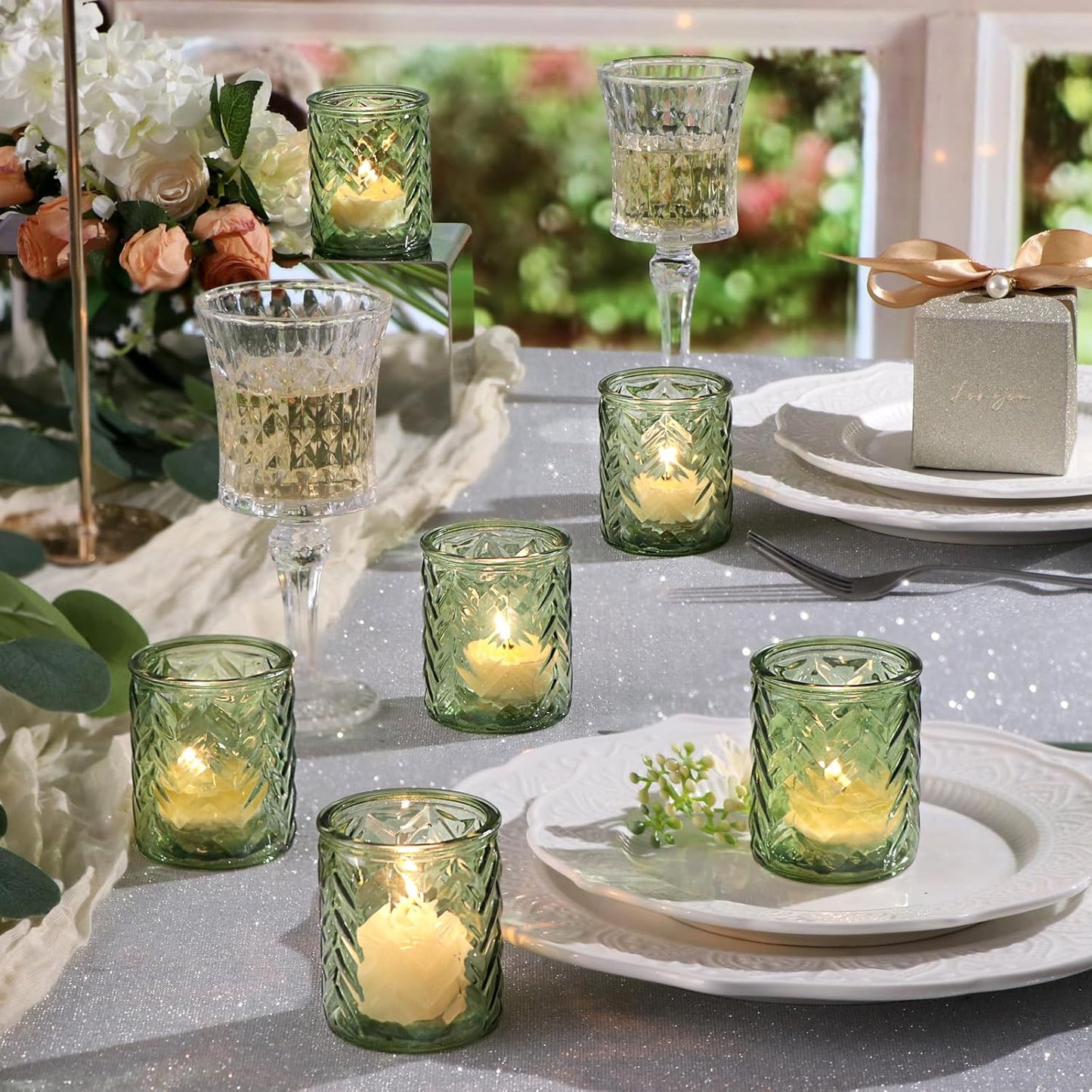 LAMORGIFT 12 PCS Blue Tealight Holders - Blue Votive Candle Holders for Wedding Party Decorations - Bulk for Wedding Reception, Bridal Shower, Baby Shower Party Decor