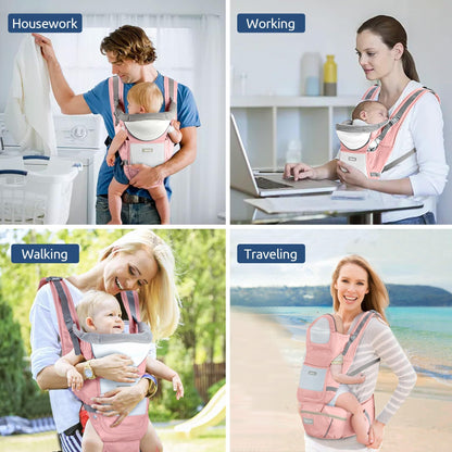 Baby Carrier with Hip Seat,Ergonomic M Position 6in1 Baby Carrier Newborn to Toddler,Head Support and Breathable Mesh Newborn Carrier,Adjustable Baby Holder Carrier for Dad&Mom-Grey
