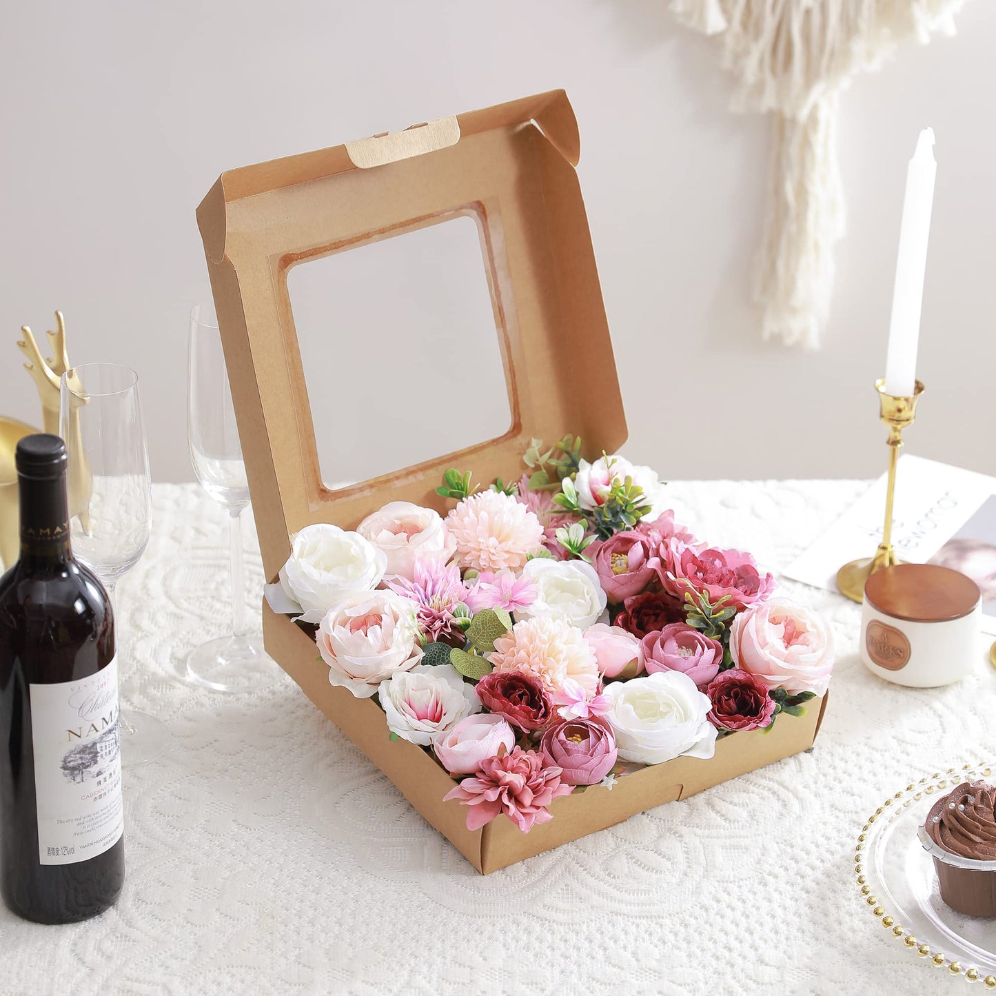 Artificial Flowers Combo, Fake Flowers for DIY Tables Centerpieces Baby Shower Bridal Shower Wedding Bouquet Arrangements Party Candle Holder Cake Decor Flower Home Decorations