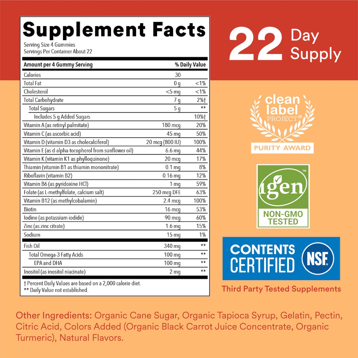 SmartyPants Kids Multivitamin Gummies: Omega 3 Fish Oil (EPA/DHA), Vitamin D3, C, Vitamin B12, B6, A, K & Zinc for Immune Support, Biotin, Gluten Free, Three Fruit Flavors, 120 Count (30 Day Supply)