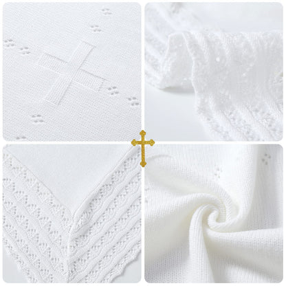 Booulfi Knit White Baby Blankets Neutral,Crib Stroller Newborn Blankets for Boys Girls,Cotton Lace Crochet Winter Blanket Nursery Blanket New Baby Essentials, 38X39