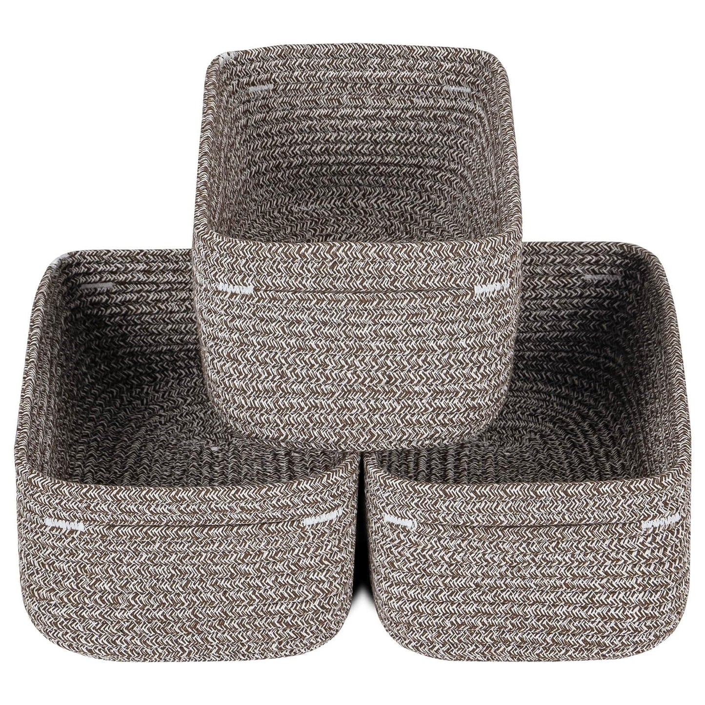 CubesLand Off White Small Storage Baskets for Shelves, Closet Organization Storage Bins Empty Gift Basket Baby Nursery Woven Baskets for Organizing, Rectangular Clothes Closet Shelves Baskets 3 Packs