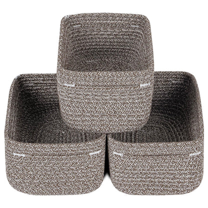 CubesLand Off White Small Storage Baskets for Shelves, Closet Organization Storage Bins Empty Gift Basket Baby Nursery Woven Baskets for Organizing, Rectangular Clothes Closet Shelves Baskets 3 Packs