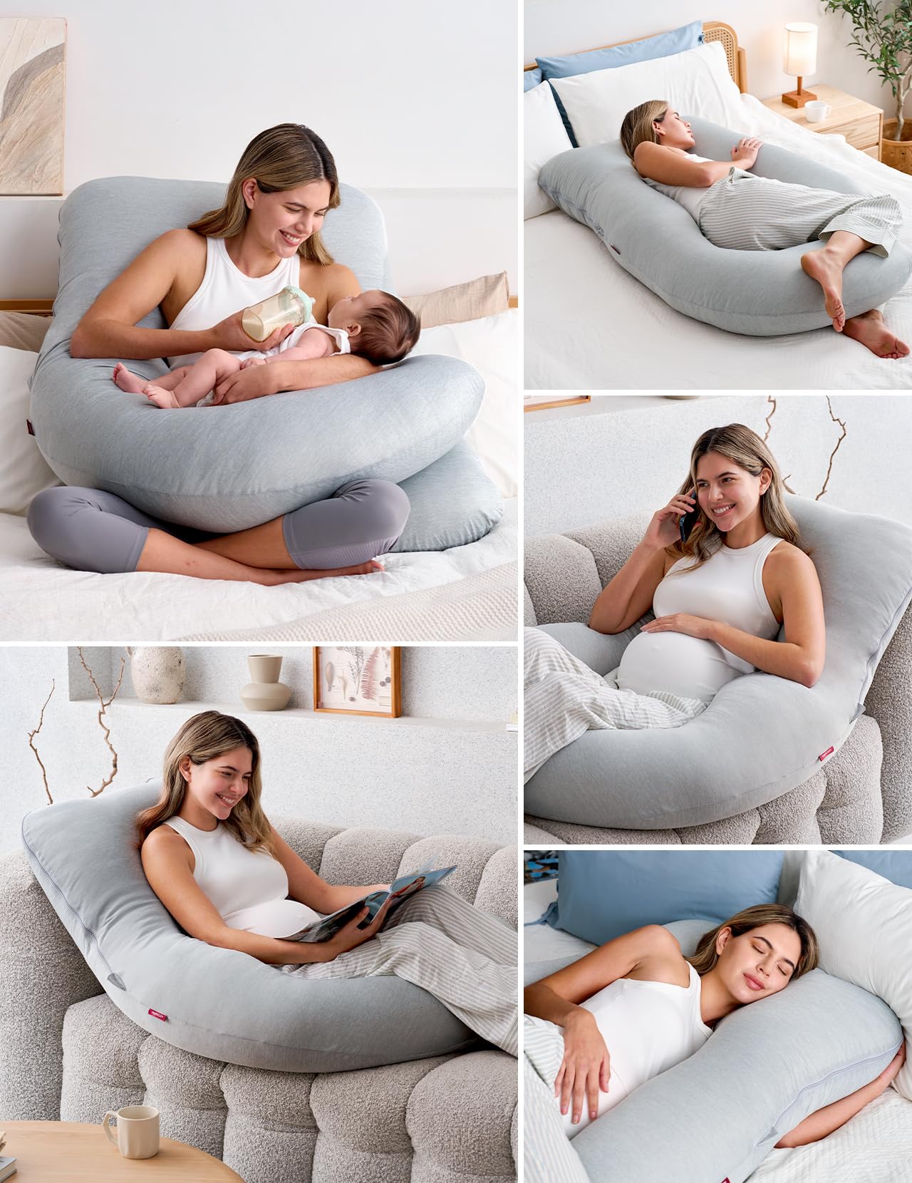 Momcozy Pregnancy Pillows for Sleeping, U Shaped Full Body Maternity Pillow with Removable Cover - Support for Back, Legs, Belly, HIPS for Pregnant Women, 57 Inch Pregnancy Pillow for Women, Grey