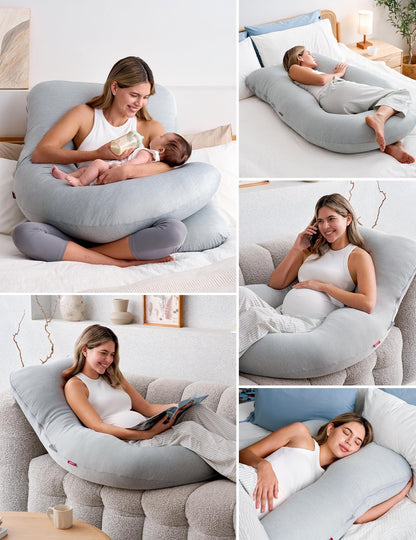 Momcozy Pregnancy Pillows for Sleeping, U Shaped Full Body Maternity Pillow with Removable Cover - Support for Back, Legs, Belly, HIPS for Pregnant Women, 57 Inch Pregnancy Pillow for Women, Grey