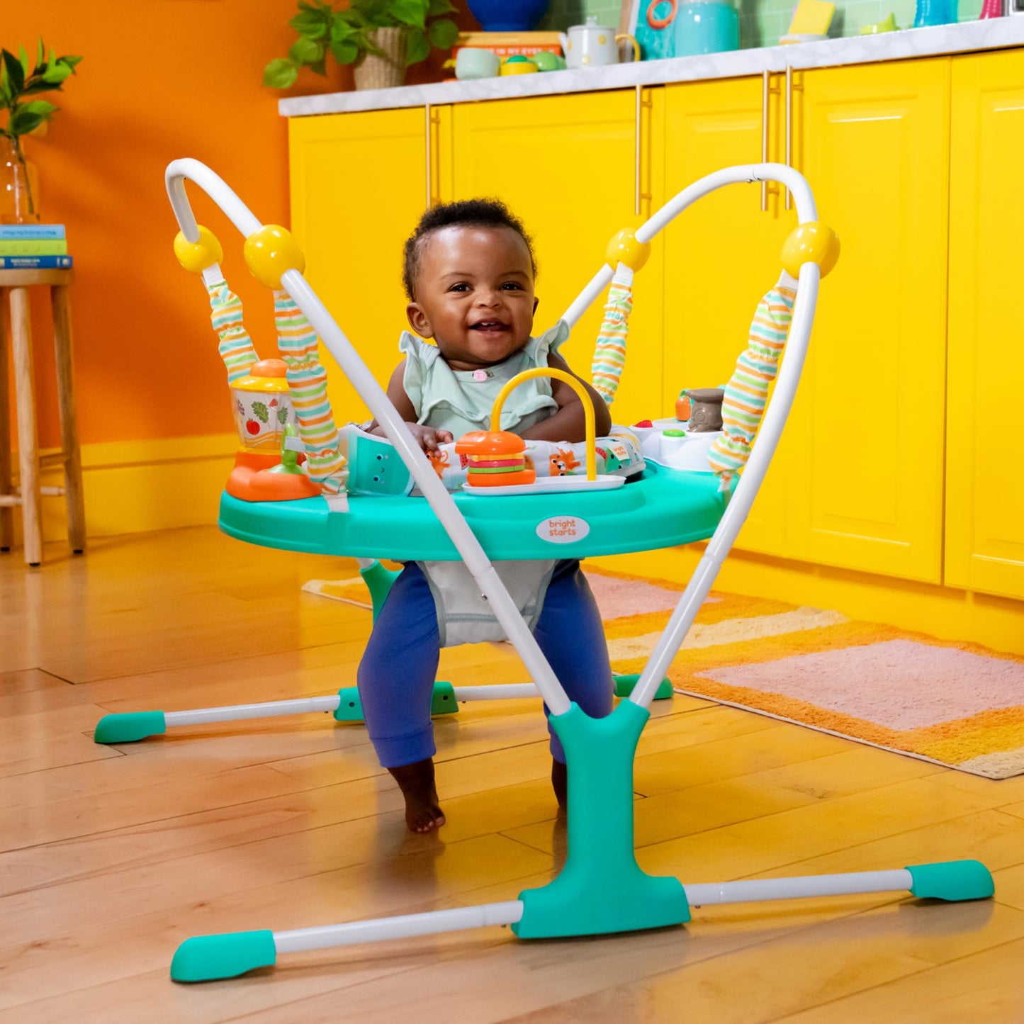 Bright Starts Bounce Bounce Baby 2-in-1 Activity Center Jumper & Table - Playful Pond (Green), 6 Months+