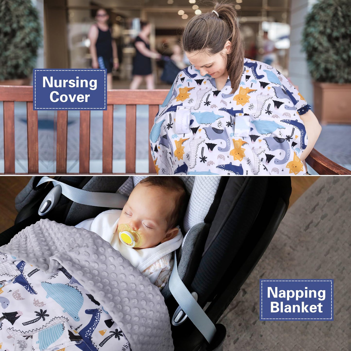 Rquite Car Seat Cover Baby, Carseat Covers Baby Boy, Minky Infant Car Seat Cover Winter, Peekaboo Opening Car Seat Canopy, Multi-use Baby Carrier, Stroller, Nursing Cover, Minky Blanket, Dinosaur