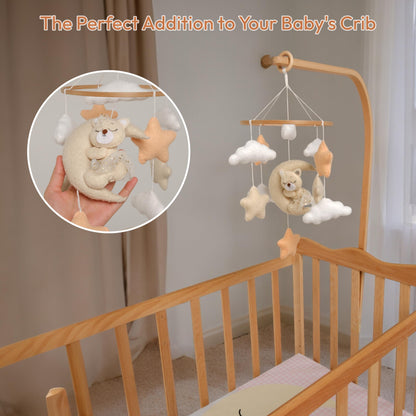 Crib Mobile for Girls, Sleeping Princess Bear Baby Mobile for Crib, Handmade Felt Crib Mobile, Baby Crib Mobile with Cloud and Stars, Nursery Baby Mobile for Bassinet (Cinnamon)
