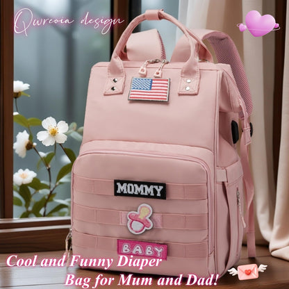 Diaper Bag Backpack for Dad and Mom with USB Charging Port Stroller Straps and Insulated Pocket,army military Travel Nappy Backpack for Daddy/Mommy (Black)
