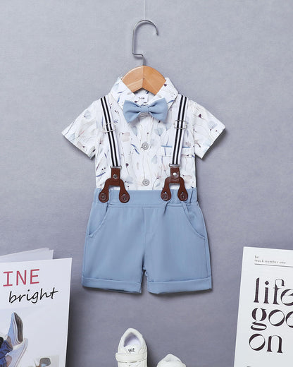 ZOEREA Baby Boy Clothes Suit Infant Short Sleeve Gentleman Outfits Dress Shirt+Bowtie+Suspender Shorts 0-18M