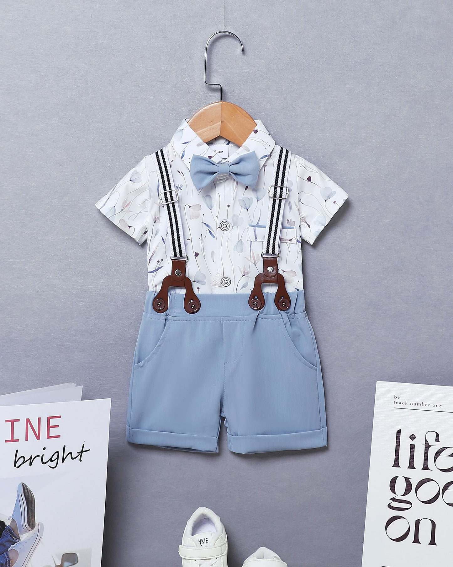 ZOEREA Baby Boy Clothes Suit Infant Short Sleeve Gentleman Outfits Dress Shirt+Bowtie+Suspender Shorts 0-18M