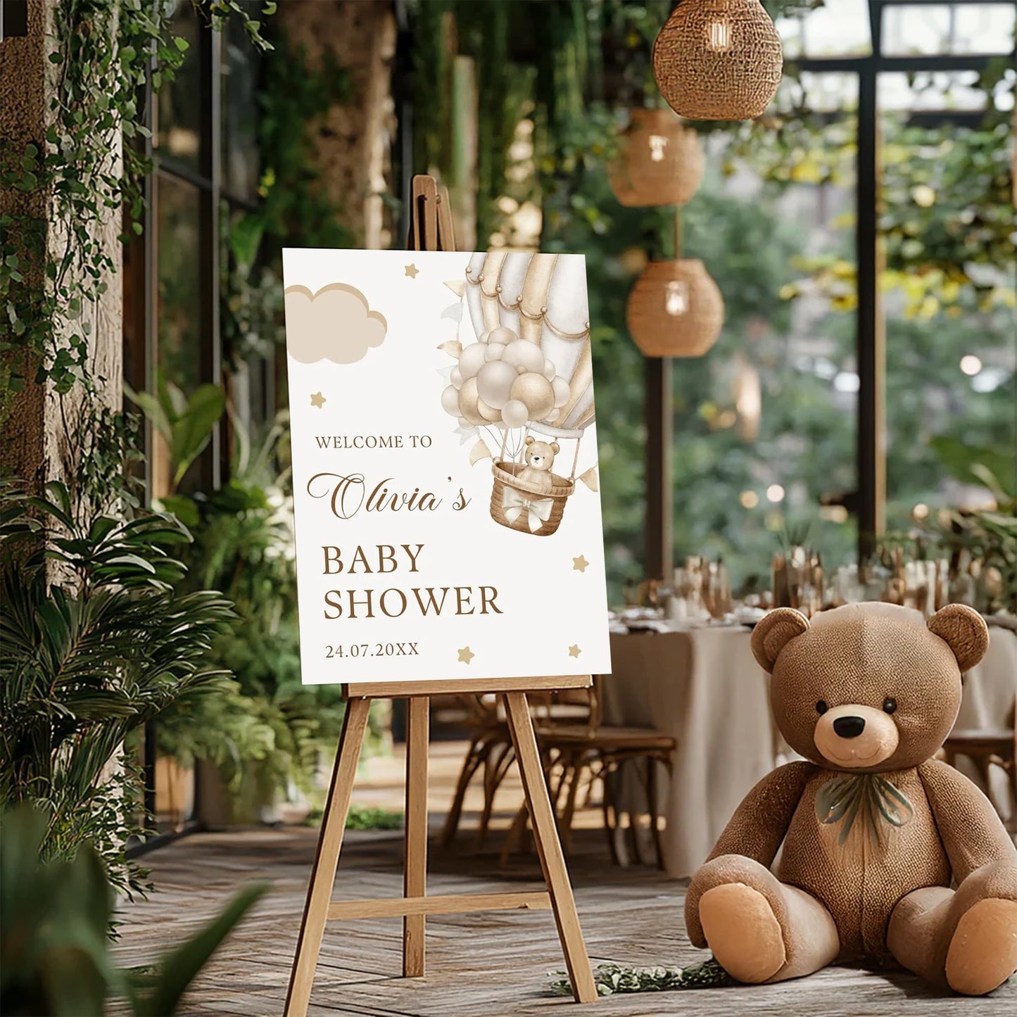 Personalized We Can Bearly Wait Baby Shower Welcome Sign, Welcome to Baby Shower Sign - Teddy Bear & Balloon Theme Décor #5