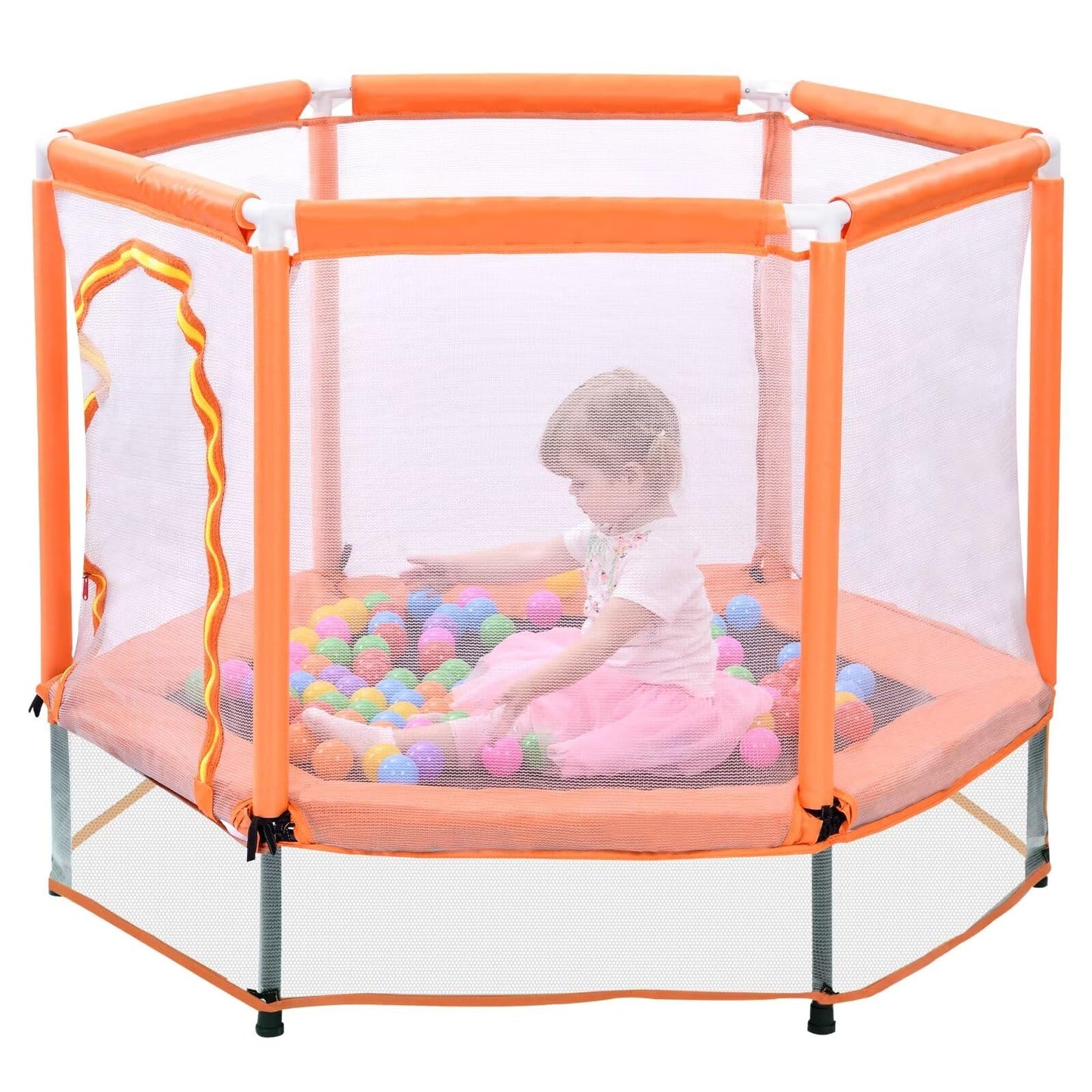 Merax 55" Mini Trampoline for Kids, 4.5FT Indoor Outdoor Toddler Trampoline with Safety Enclosure Net and Pit Balls Baby Small Trampoline Birthday Gifts for Girl and Boy Age 3 Months and up,