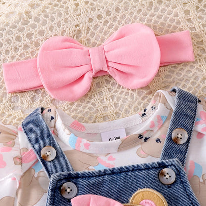 Baby Girl Clothes Suspender Skirt Newborn Ruffle Romper Cute Bear Jeans Dress Bow Headband Summer Outfits 0-18 Months