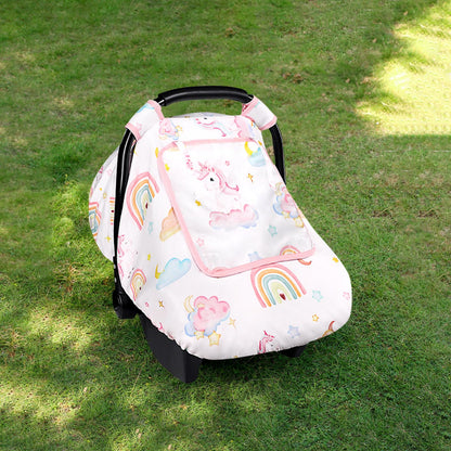 Pea Pod Car Seat Cover Baby, Infant Car Seat Canopy Covers for Newborn with 2 Layers Windows of Breathable Mesh Fabric, Lightweight Polyester/Soft Minky Dot Backing (Floral & Rainbow)