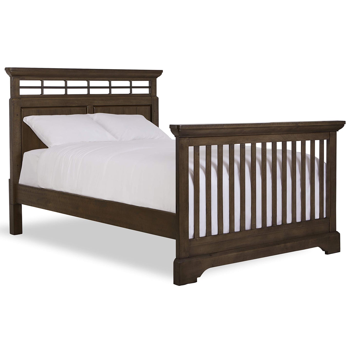 Evolur Empire 5-in 1 Convertible Crib with Metal Elements in Distressed Timber, Green Guard Certificated, Free Mattress