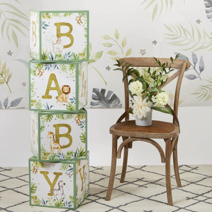 Kate Aspen Woodland Baby Shower Boxes with Letters for Baby Shower Gender Reveal Decorations Photo Prop & Forest Animal Nursery Decor (Set of 4 Blocks Spells Baby)