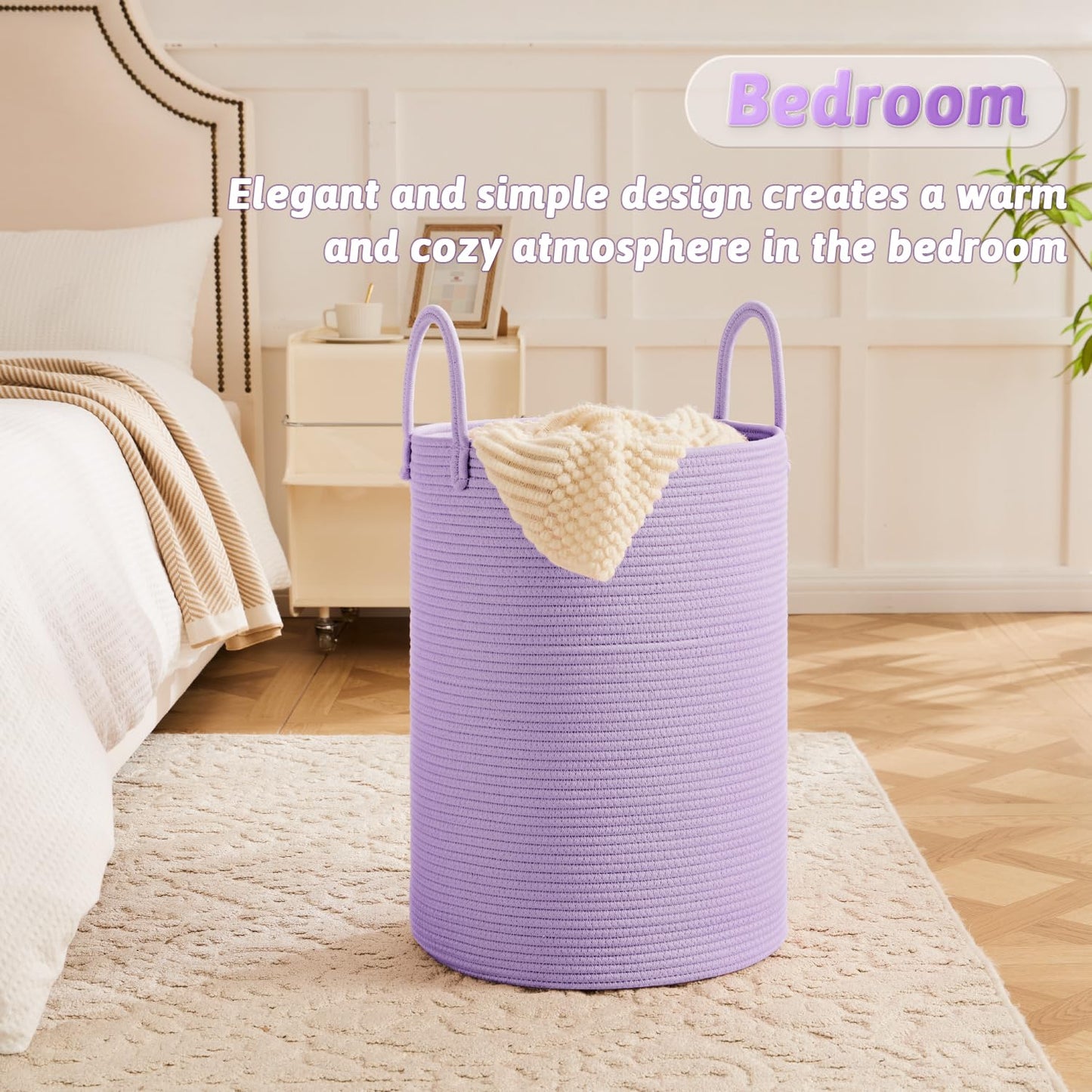 Laundry Basket,Woven Cotton Rope Laundry Hamper,60L for Decor Storage of Dirty Clothes,Toys and Blankets in Bathroom,Baby Room and Living Room