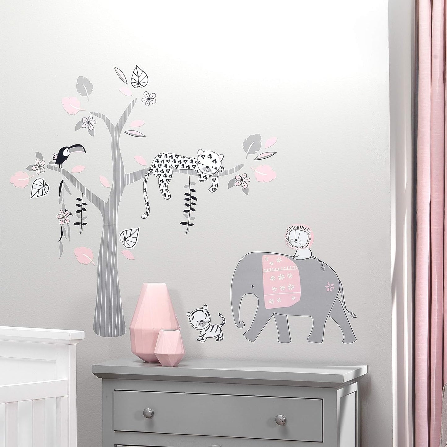 Lambs & Ivy Happy Jungle Pink/White Safari Nursery 5-Piece Crib Bedding Set