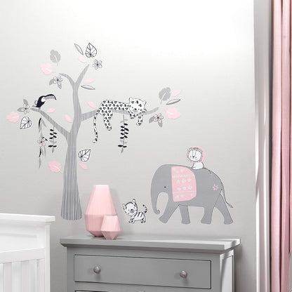 Lambs & Ivy Happy Jungle Pink/White Safari Nursery 5-Piece Crib Bedding Set