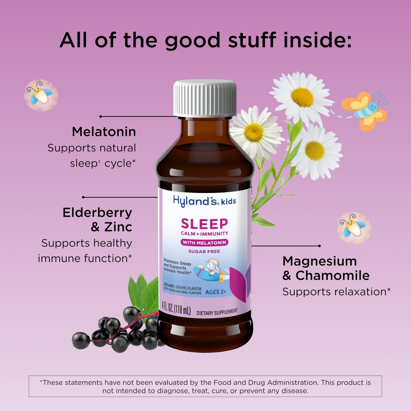 Hyland's Kids Sleep Calm and Immunity with Melatonin, Promotes Sleep and Supports Immune Health, Ages 2 and up, Grape Flavor, 4 Fl. Oz.