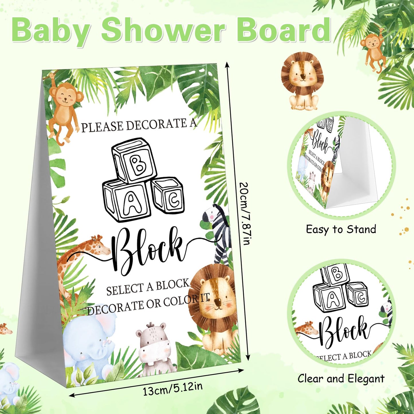 Marsui 136 Pcs Baby Shower Blocks to Decorate Game Kit Includes 98 Wooden Blocks, 36 Markers, 1 Game Sign, 1 Storage Box for Baby Shower Gender Reveal Activity Party Decorations(Pink Elephant)