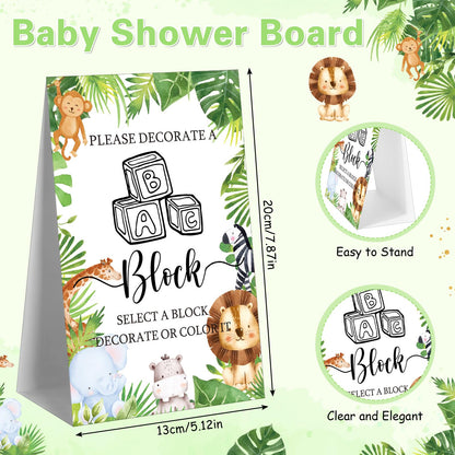 Marsui 136 Pcs Baby Shower Blocks to Decorate Game Kit Includes 98 Wooden Blocks, 36 Markers, 1 Game Sign, 1 Storage Box for Baby Shower Gender Reveal Activity Party Decorations(Pink Elephant)