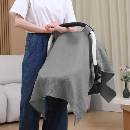 100% Muslin Cotton Car Seat Cover Baby, Carseat Canopy Cover, Universal Fit Stroller Covers for Boys and Girls (Summer Wheat)