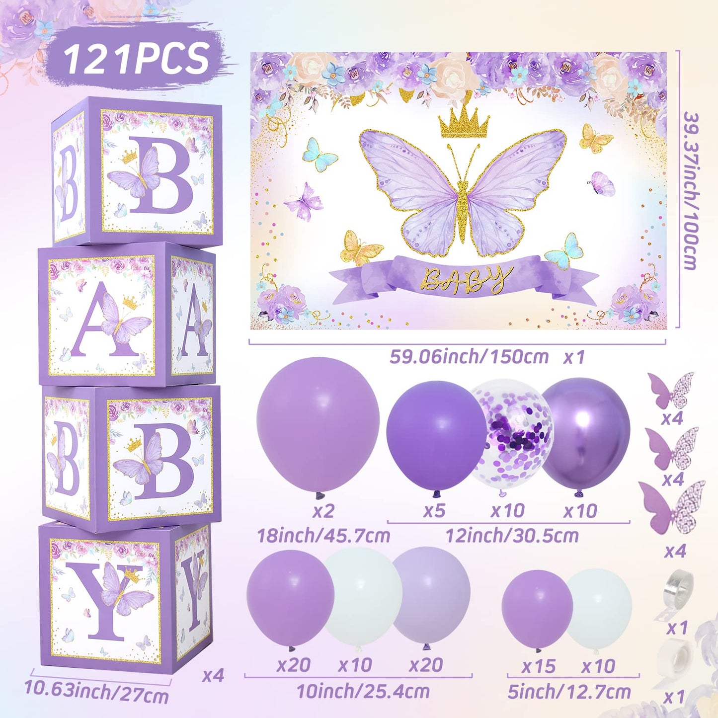Pink Butterfly Baby Shower Decorations for Girl，Pink Balloon Garland Arch Kit，Pink Butterfly Baby Boxes and Butterfly Backdrop Kit for Baby Shower Butterfly Decorations Birthday Party Decor