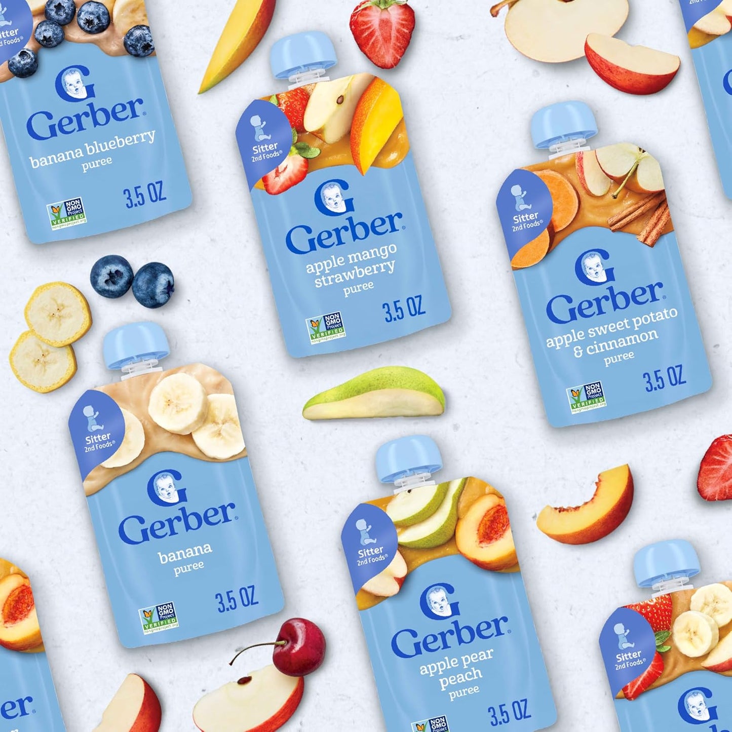Gerber Stage 2 Baby Food, Fruit and Veggie Favorites Puree Pouches Variety Pack, No Added Sweetener, Baby Food Pouches, 9-Pack