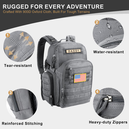 MIRACOL Military Diaper Bag for Dad - Large Diaper Backpack with 12+ Compartments - Insulated Bottle Pockets Quick-Access Wipe Dispenser for Travel Hiking Camping Tan